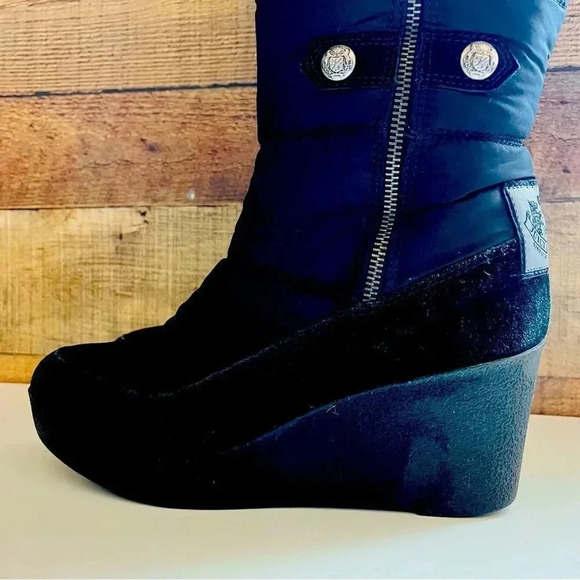 Juicy Couture Everest Quilted Nylon Suede FauxFur Knee High Tall Wedge Boots - Picture 7 of 13